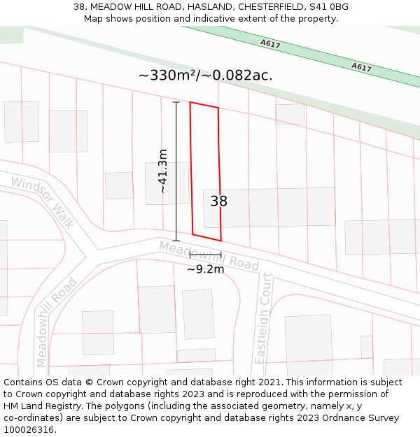 38, MEADOW HILL ROAD, HASLAND, CHESTERFIELD, S41 0BG: Plot and title map