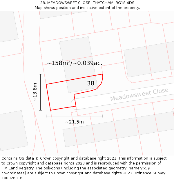 38, MEADOWSWEET CLOSE, THATCHAM, RG18 4DS: Plot and title map