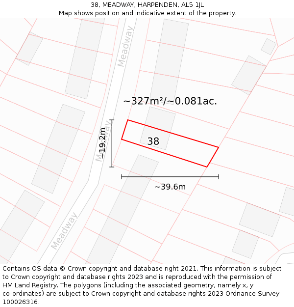 38, MEADWAY, HARPENDEN, AL5 1JL: Plot and title map