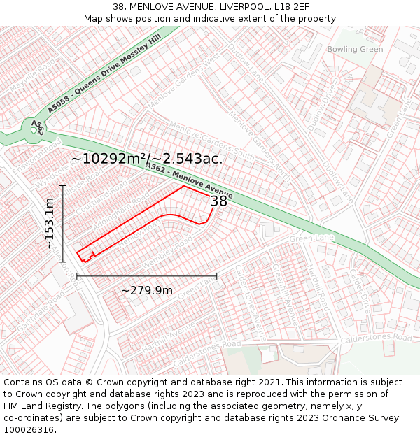 38, MENLOVE AVENUE, LIVERPOOL, L18 2EF: Plot and title map