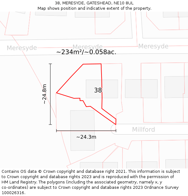 38, MERESYDE, GATESHEAD, NE10 8UL: Plot and title map