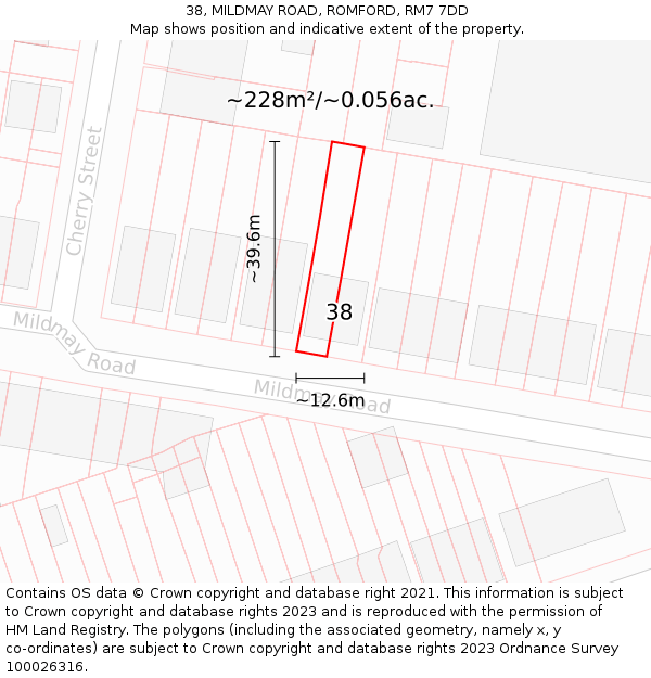 38, MILDMAY ROAD, ROMFORD, RM7 7DD: Plot and title map