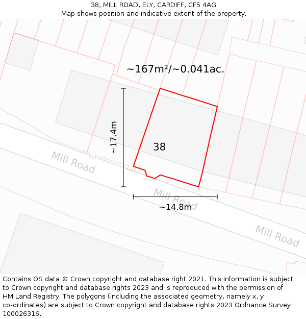 38, MILL ROAD, ELY, CARDIFF, CF5 4AG: Plot and title map