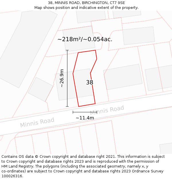 38, MINNIS ROAD, BIRCHINGTON, CT7 9SE: Plot and title map