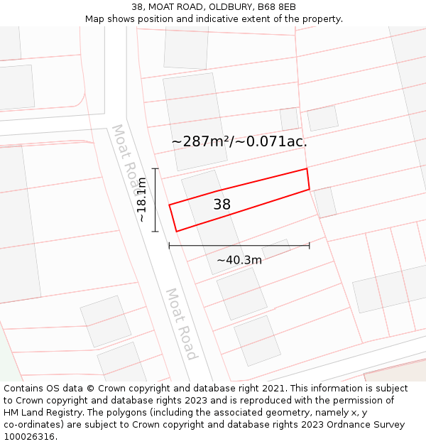 38, MOAT ROAD, OLDBURY, B68 8EB: Plot and title map