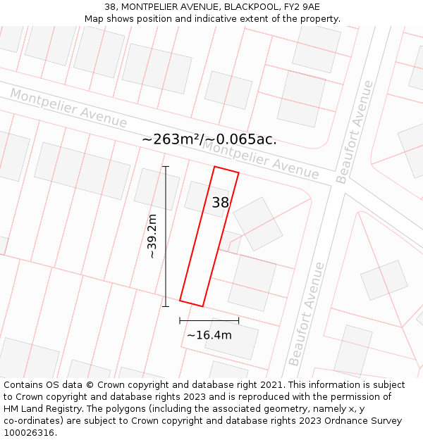 38, MONTPELIER AVENUE, BLACKPOOL, FY2 9AE: Plot and title map