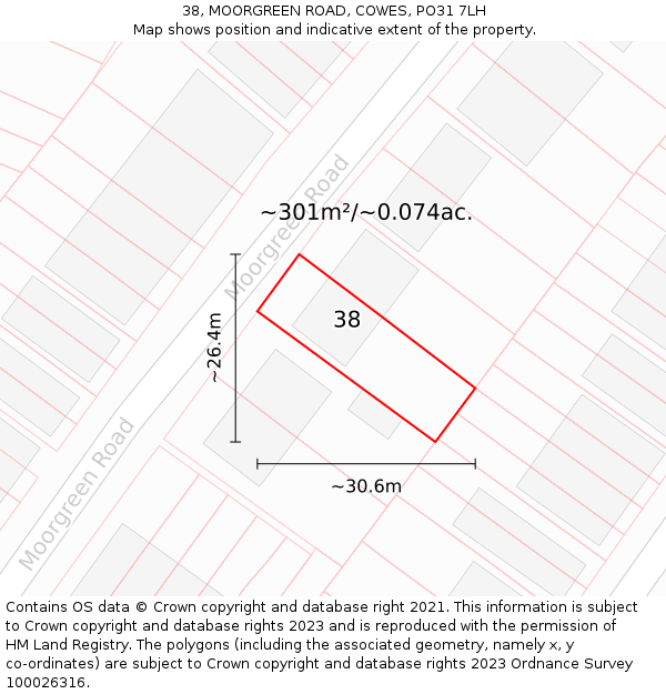 38, MOORGREEN ROAD, COWES, PO31 7LH: Plot and title map