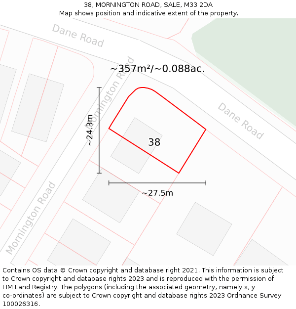 38, MORNINGTON ROAD, SALE, M33 2DA: Plot and title map