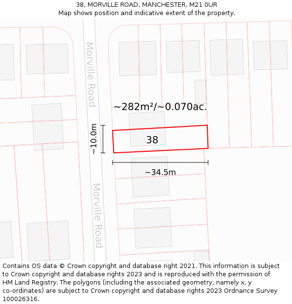 38, MORVILLE ROAD, MANCHESTER, M21 0UR: Plot and title map