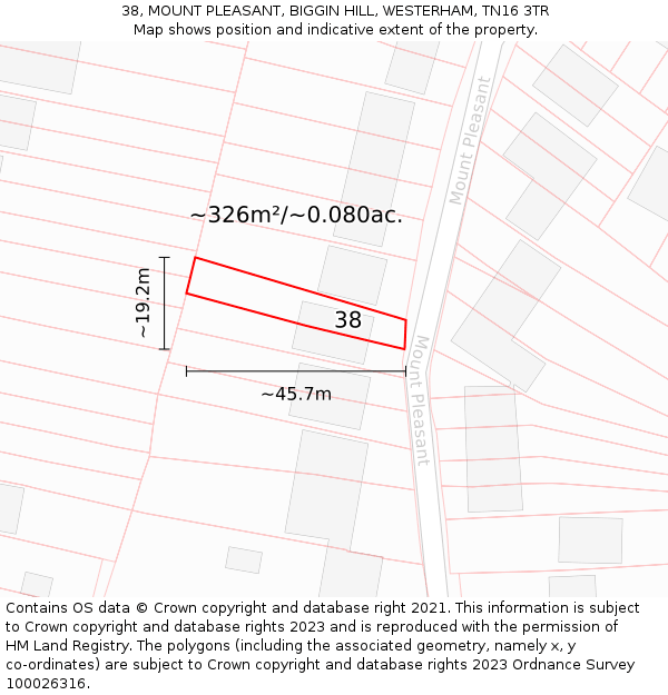 38, MOUNT PLEASANT, BIGGIN HILL, WESTERHAM, TN16 3TR: Plot and title map