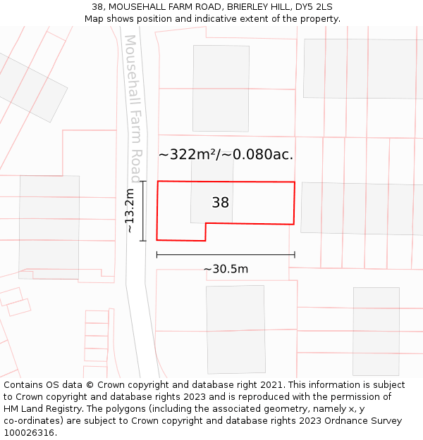 38, MOUSEHALL FARM ROAD, BRIERLEY HILL, DY5 2LS: Plot and title map