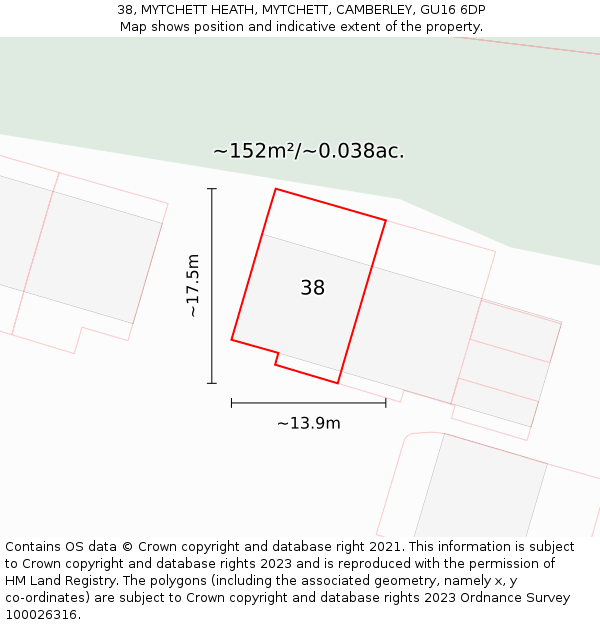 38, MYTCHETT HEATH, MYTCHETT, CAMBERLEY, GU16 6DP: Plot and title map