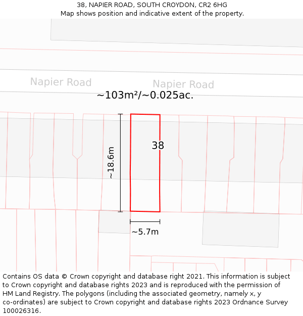 38, NAPIER ROAD, SOUTH CROYDON, CR2 6HG: Plot and title map