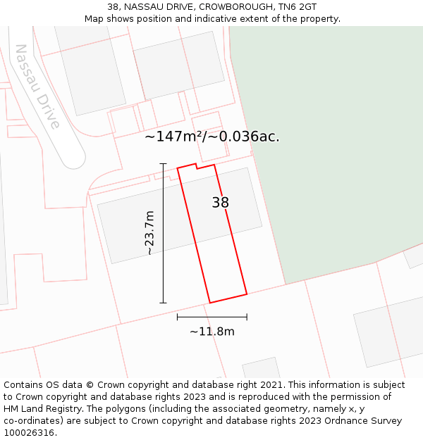 38, NASSAU DRIVE, CROWBOROUGH, TN6 2GT: Plot and title map