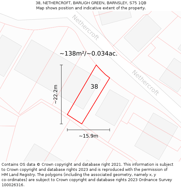 38, NETHERCROFT, BARUGH GREEN, BARNSLEY, S75 1QB: Plot and title map