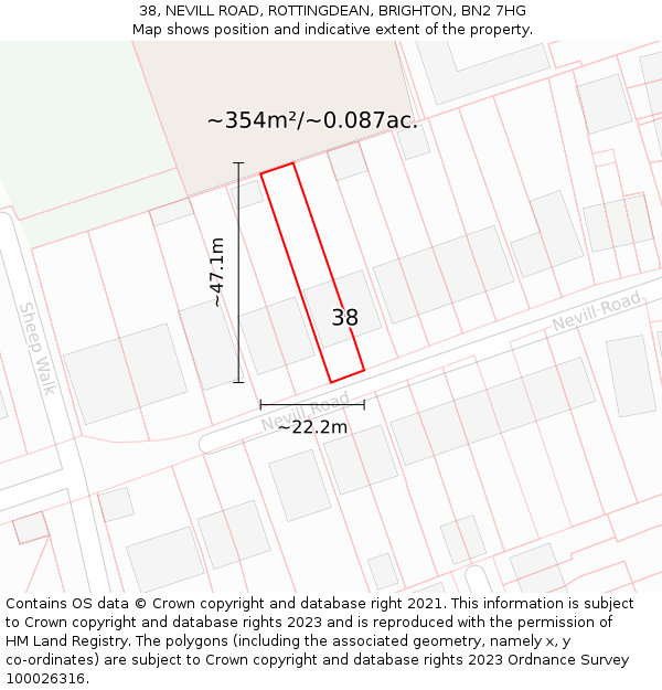 38, NEVILL ROAD, ROTTINGDEAN, BRIGHTON, BN2 7HG: Plot and title map