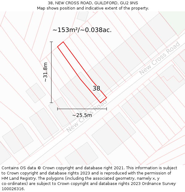 38, NEW CROSS ROAD, GUILDFORD, GU2 9NS: Plot and title map