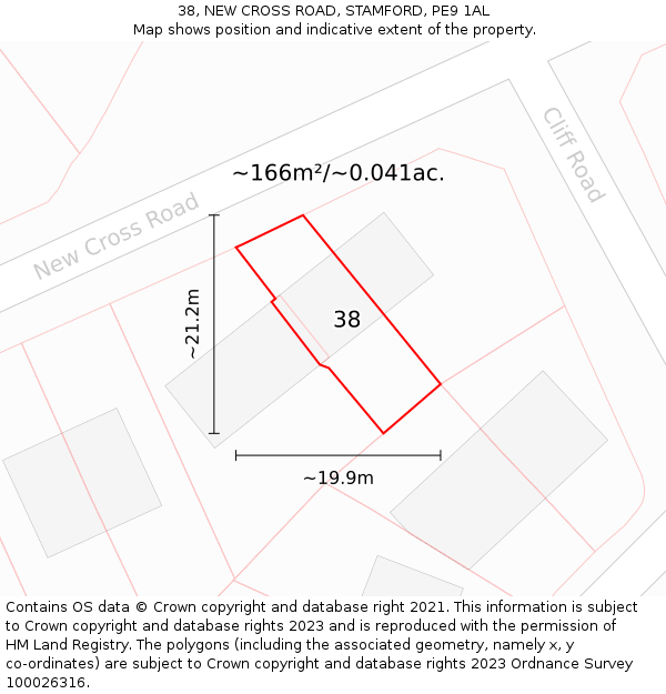 38, NEW CROSS ROAD, STAMFORD, PE9 1AL: Plot and title map