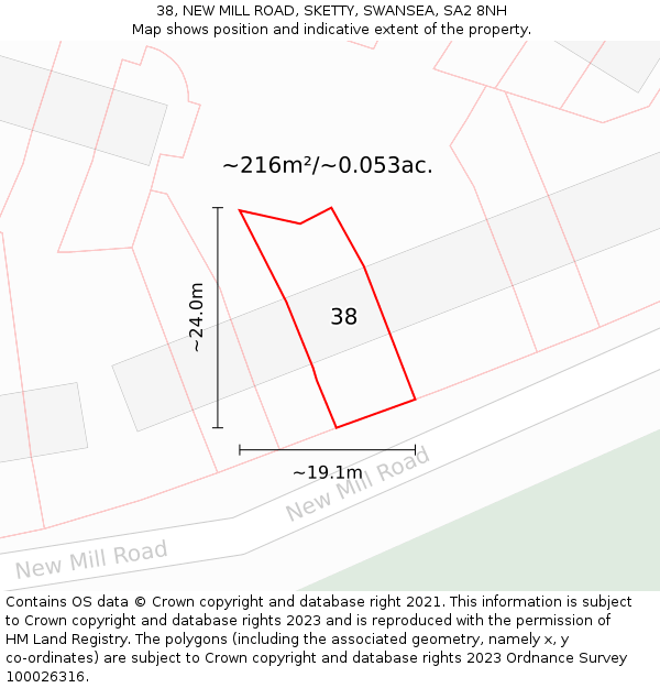 38, NEW MILL ROAD, SKETTY, SWANSEA, SA2 8NH: Plot and title map