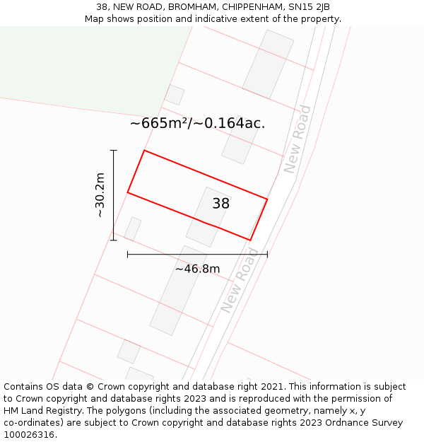 38, NEW ROAD, BROMHAM, CHIPPENHAM, SN15 2JB: Plot and title map