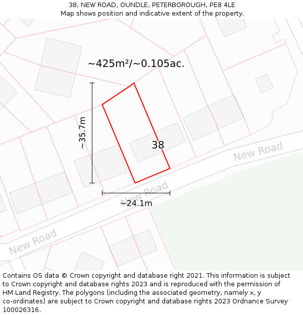 38, NEW ROAD, OUNDLE, PETERBOROUGH, PE8 4LE: Plot and title map