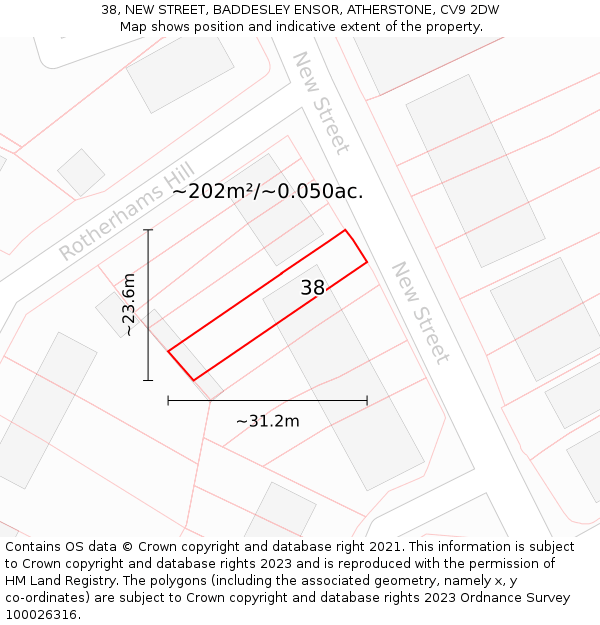 38, NEW STREET, BADDESLEY ENSOR, ATHERSTONE, CV9 2DW: Plot and title map