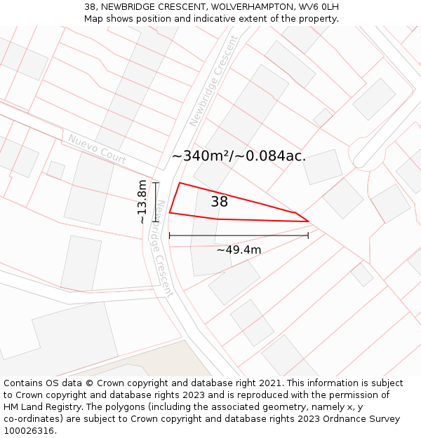 38, NEWBRIDGE CRESCENT, WOLVERHAMPTON, WV6 0LH: Plot and title map