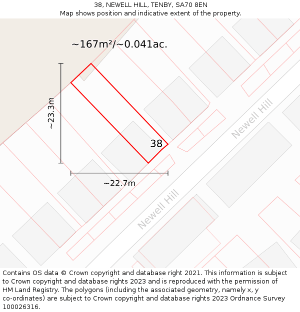 38, NEWELL HILL, TENBY, SA70 8EN: Plot and title map