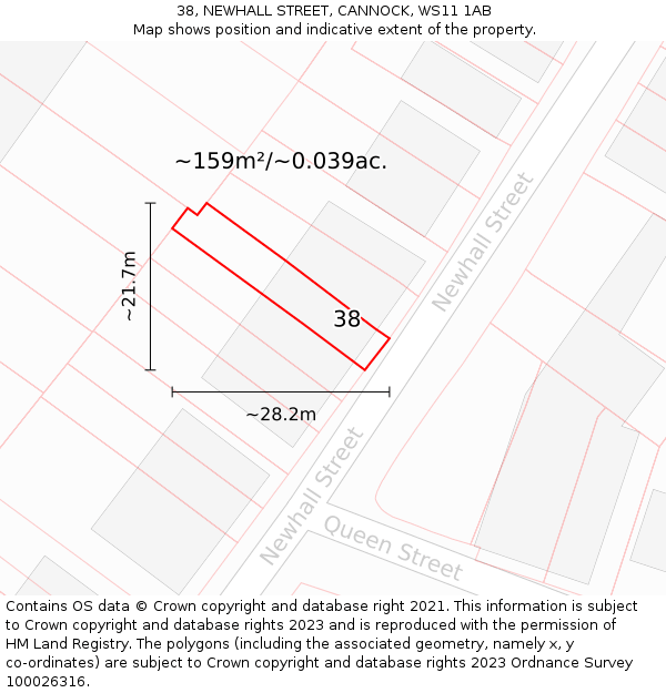 38, NEWHALL STREET, CANNOCK, WS11 1AB: Plot and title map