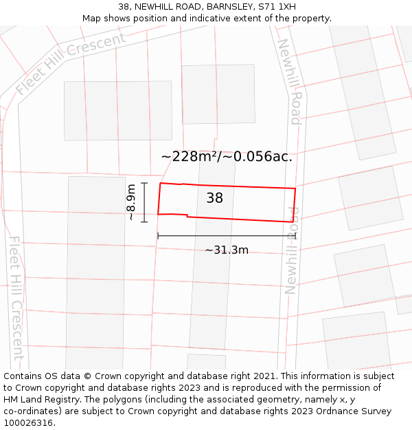 38, NEWHILL ROAD, BARNSLEY, S71 1XH: Plot and title map