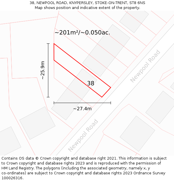 38, NEWPOOL ROAD, KNYPERSLEY, STOKE-ON-TRENT, ST8 6NS: Plot and title map