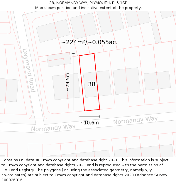 38, NORMANDY WAY, PLYMOUTH, PL5 1SP: Plot and title map