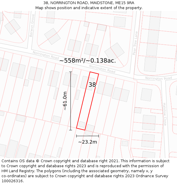 38, NORRINGTON ROAD, MAIDSTONE, ME15 9RA: Plot and title map