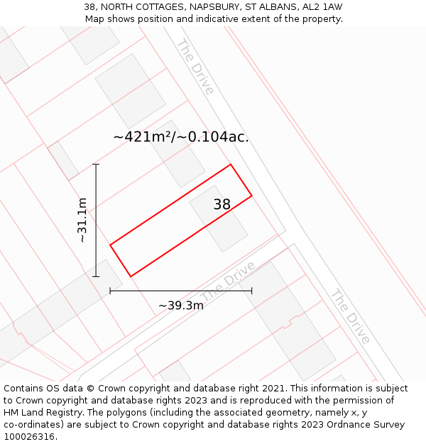 38, NORTH COTTAGES, NAPSBURY, ST ALBANS, AL2 1AW: Plot and title map