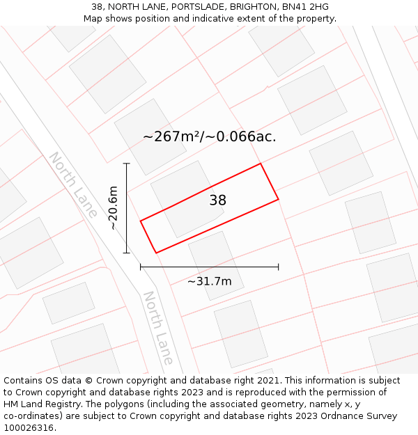 38, NORTH LANE, PORTSLADE, BRIGHTON, BN41 2HG: Plot and title map