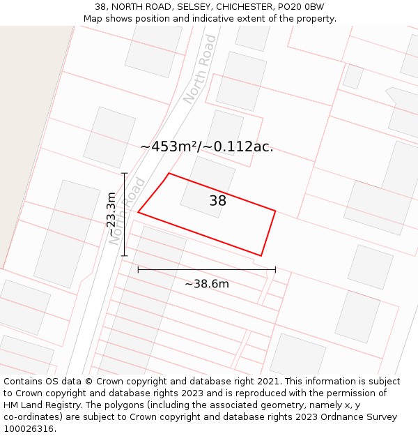 38, NORTH ROAD, SELSEY, CHICHESTER, PO20 0BW: Plot and title map