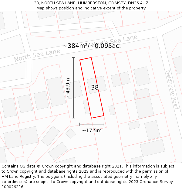 38, NORTH SEA LANE, HUMBERSTON, GRIMSBY, DN36 4UZ: Plot and title map