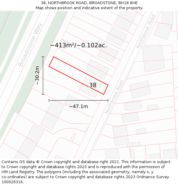 38, NORTHBROOK ROAD, BROADSTONE, BH18 8HE: Plot and title map