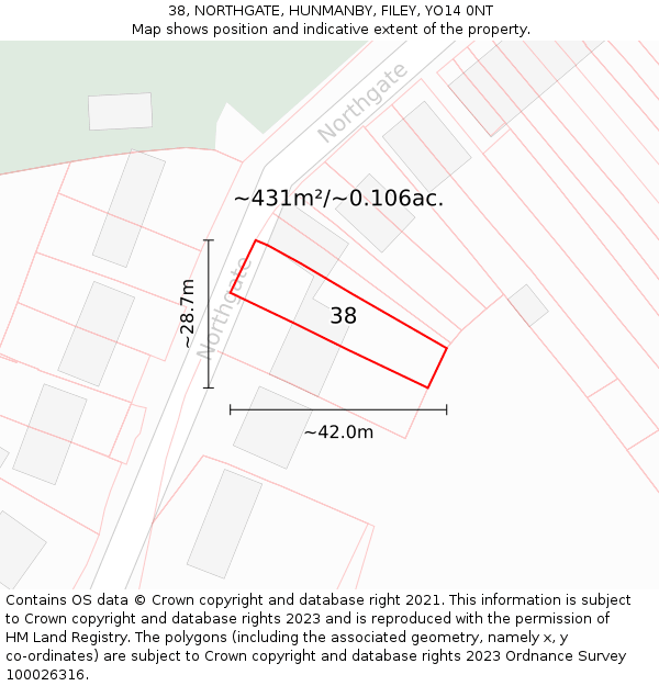 38, NORTHGATE, HUNMANBY, FILEY, YO14 0NT: Plot and title map