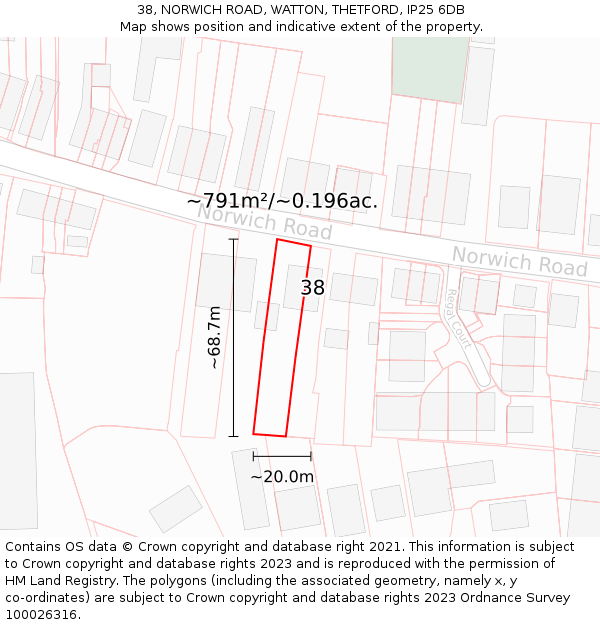 38, NORWICH ROAD, WATTON, THETFORD, IP25 6DB: Plot and title map