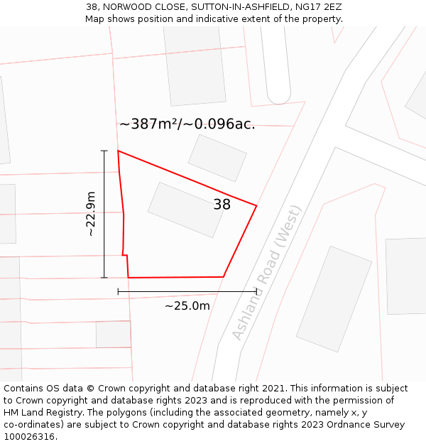 38, NORWOOD CLOSE, SUTTON-IN-ASHFIELD, NG17 2EZ: Plot and title map