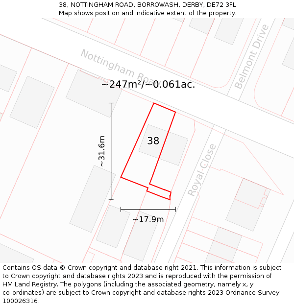 38, NOTTINGHAM ROAD, BORROWASH, DERBY, DE72 3FL: Plot and title map