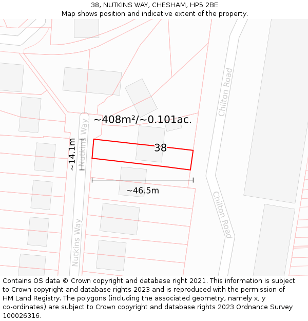 38, NUTKINS WAY, CHESHAM, HP5 2BE: Plot and title map