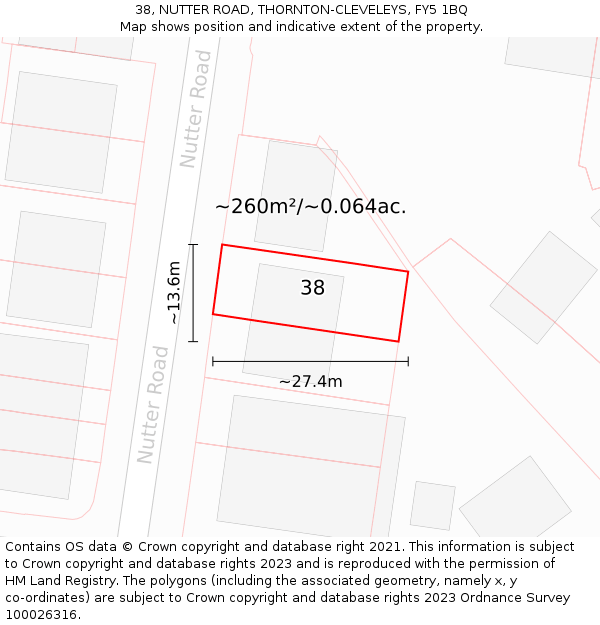 38, NUTTER ROAD, THORNTON-CLEVELEYS, FY5 1BQ: Plot and title map