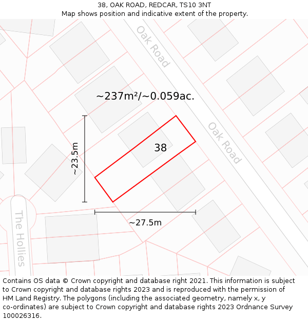 38, OAK ROAD, REDCAR, TS10 3NT: Plot and title map