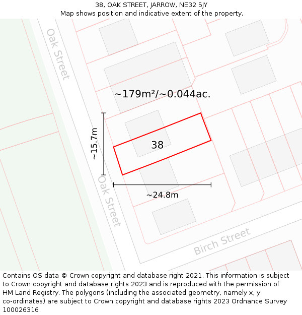 38, OAK STREET, JARROW, NE32 5JY: Plot and title map