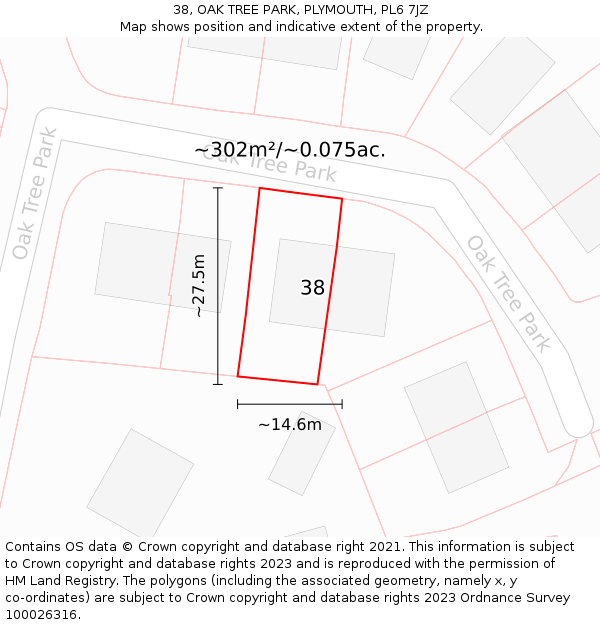 38, OAK TREE PARK, PLYMOUTH, PL6 7JZ: Plot and title map