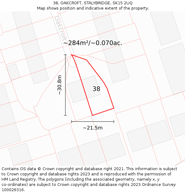 38, OAKCROFT, STALYBRIDGE, SK15 2UQ: Plot and title map