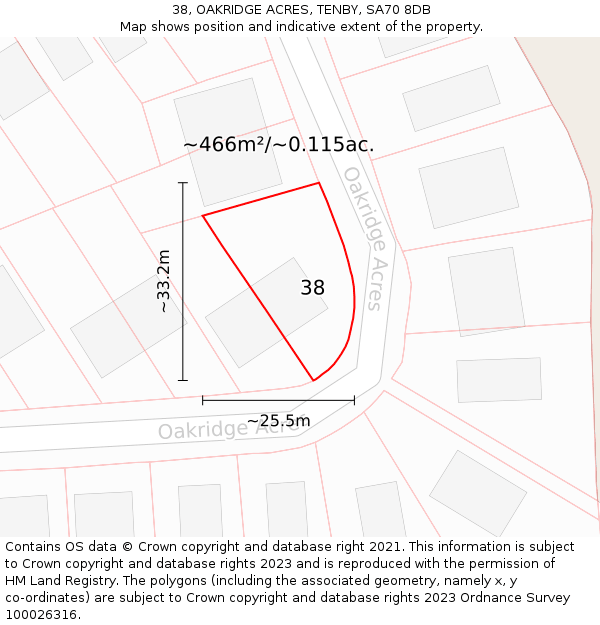 38, OAKRIDGE ACRES, TENBY, SA70 8DB: Plot and title map