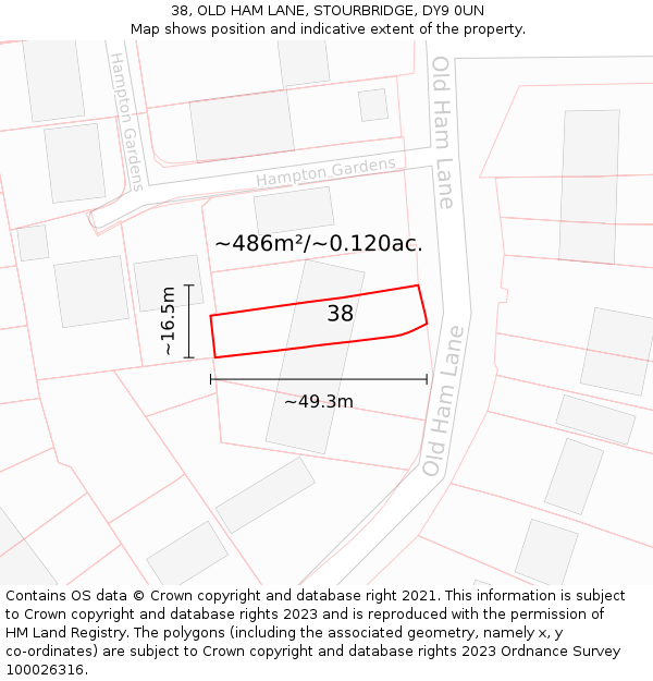 38, OLD HAM LANE, STOURBRIDGE, DY9 0UN: Plot and title map